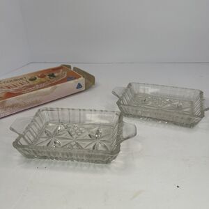 Set of 2 Vintage Cristais Maua Glass Serving Trays Handmade In Brazil 1 Box